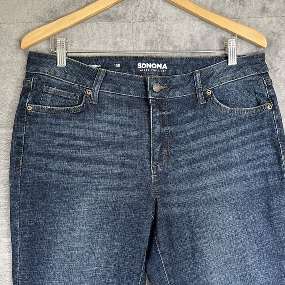 Sonoma Jeans Womens 12 Short Dark Blue Stretch Denim Mid Rise Bootcut 29" Inseam - Picture 3 of 13